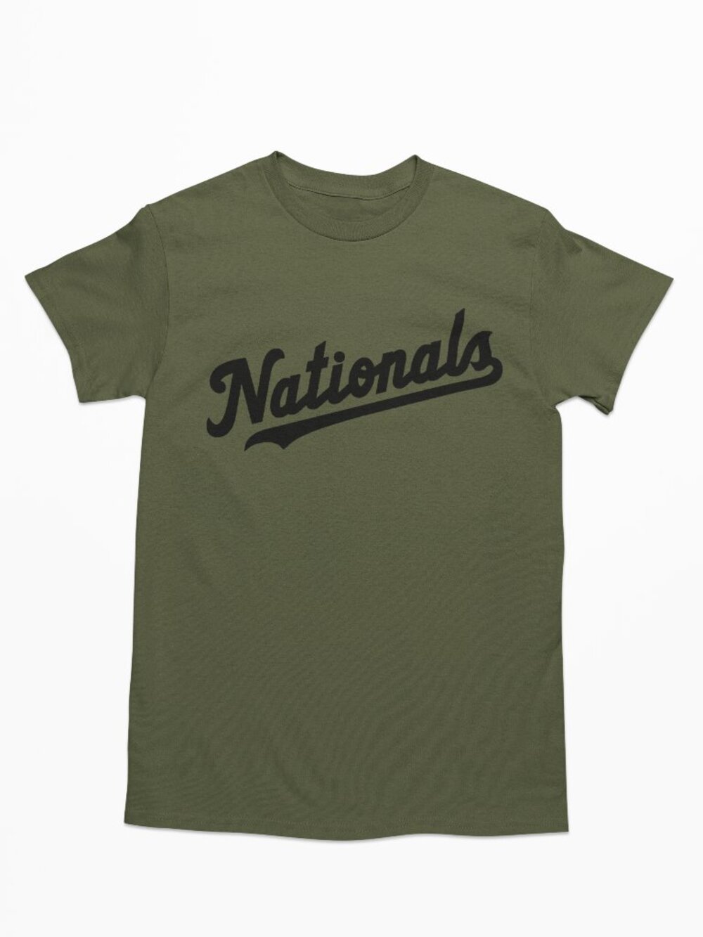 NEW Washington Nationals Script Home Wordmark T-Shirt MILITARY ARMY GREEN